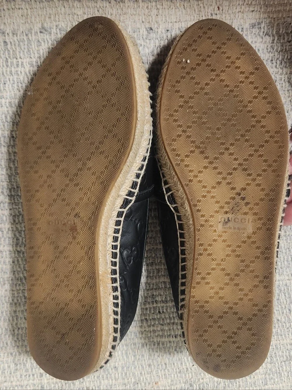 Gucci Black Monogram Embossed Leather Espadrille Flats